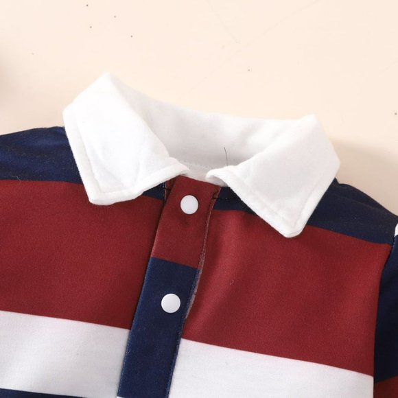 Baby Striped Collared Neck Jumpsuit - Picture 3 of 5